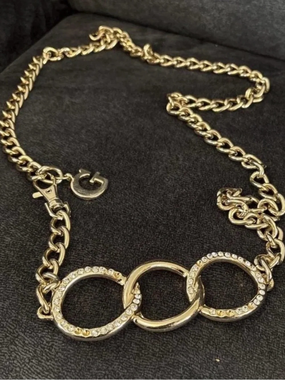 Guess Gold-Tone Linked Circle Chain Belt with Crystal Accents
